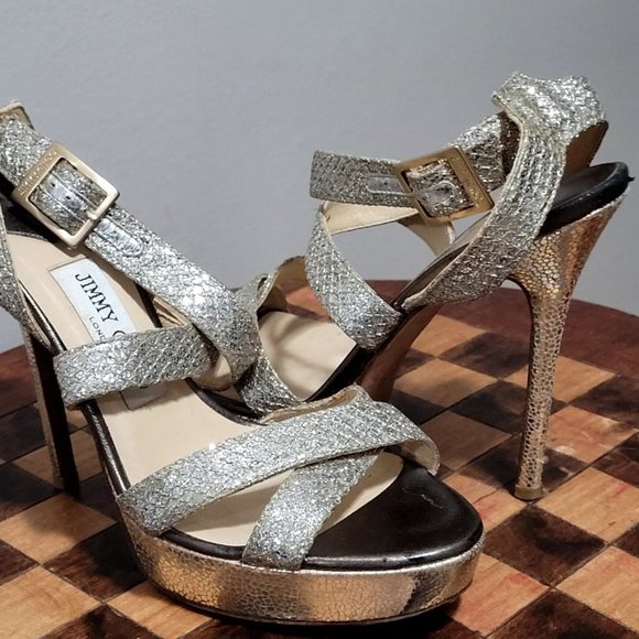 Jimmy Choo  glitter criss cross heels - Picture 4 of 8